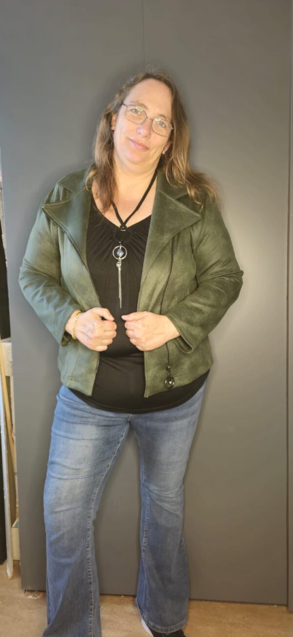 Faux suede leren jasje mt 46/48 - Afbeelding 2
